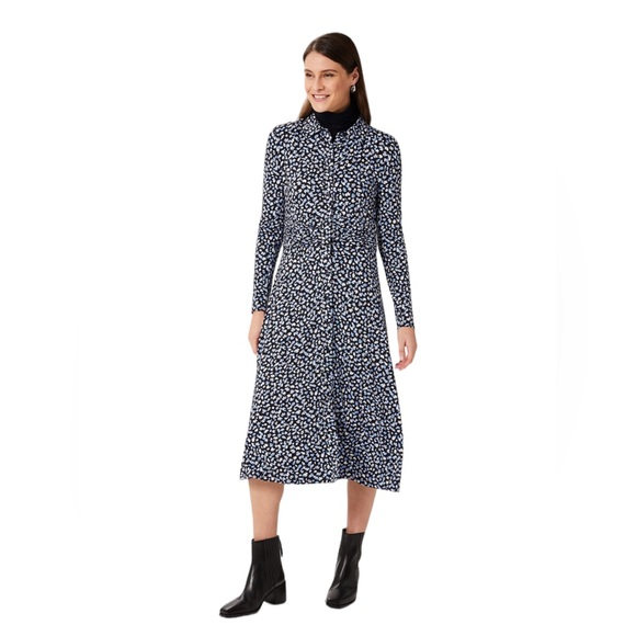 Hobbs London Dresses & Skirts - Hobbs London Nadina navy/white long sleeve petal print midi jersey dress